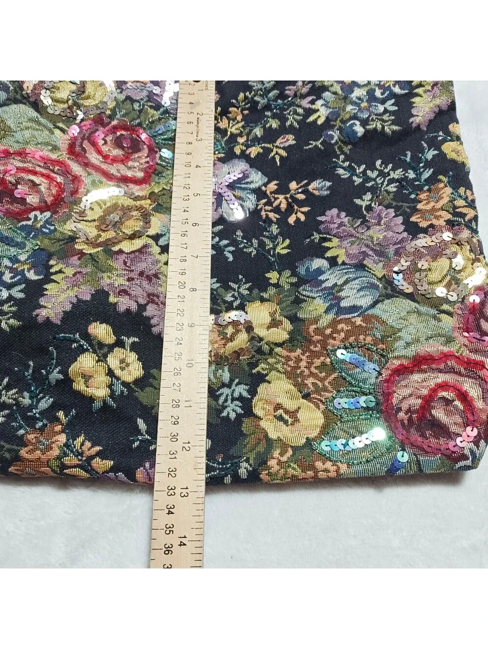 Vintage maximalist floral carpet shoulder bag with sequin embellishments